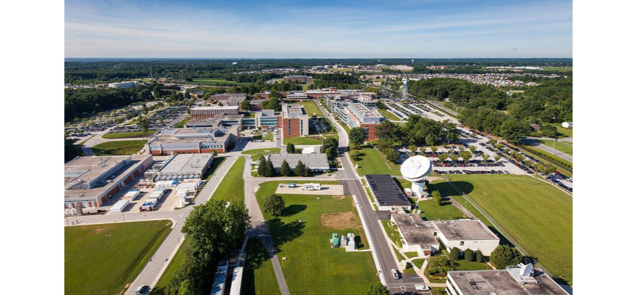 Aereal view of the large campus of buildings