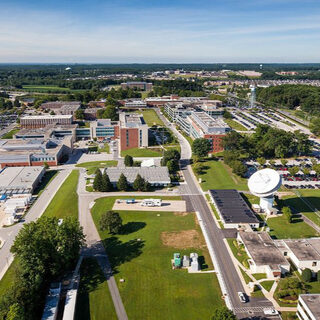 Aereal view of the large campus of buildings